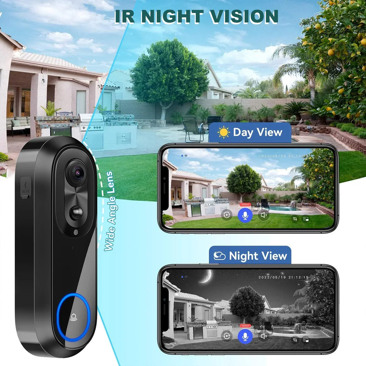 Sonnette connectée avec caméra Wi-Fi 1080p