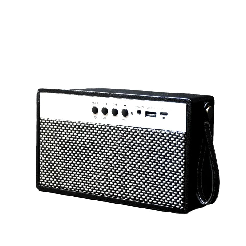 Portable Bluetooth Speaker With Retro Lychee Pattern (Black)-0