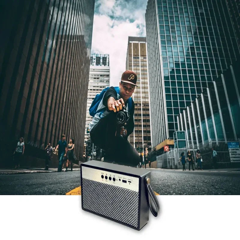 Portable Bluetooth Speaker With Retro Lychee Pattern (Black)-1