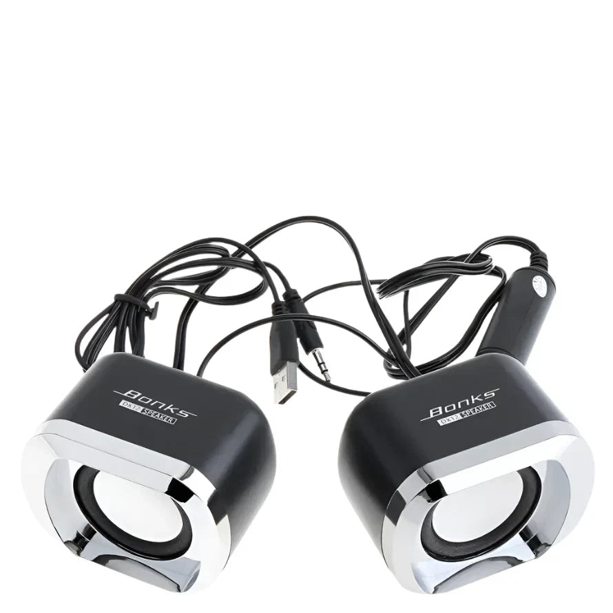 Black computer speakers with bass subwoofer