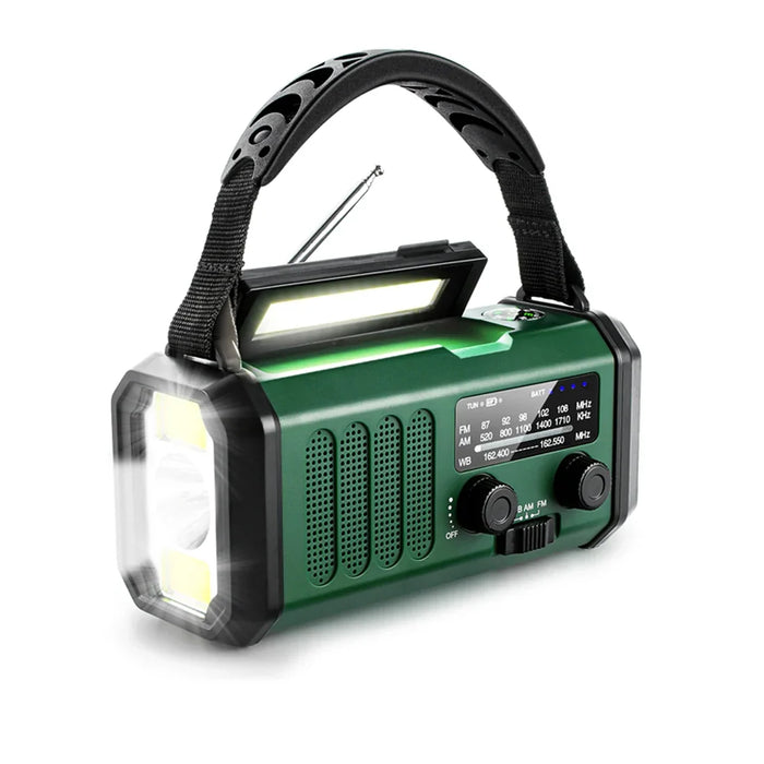 Radio d’urgence solaire de 10 000 mAh à manivelle, verte