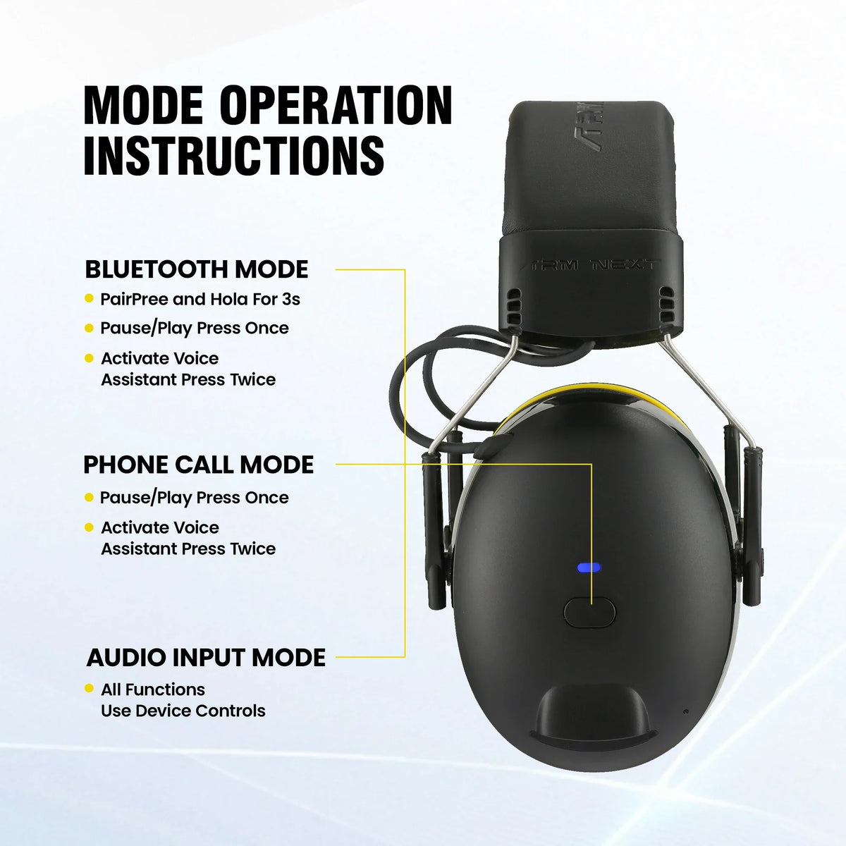 Yellow rechargeable noise-reducing earmuffs