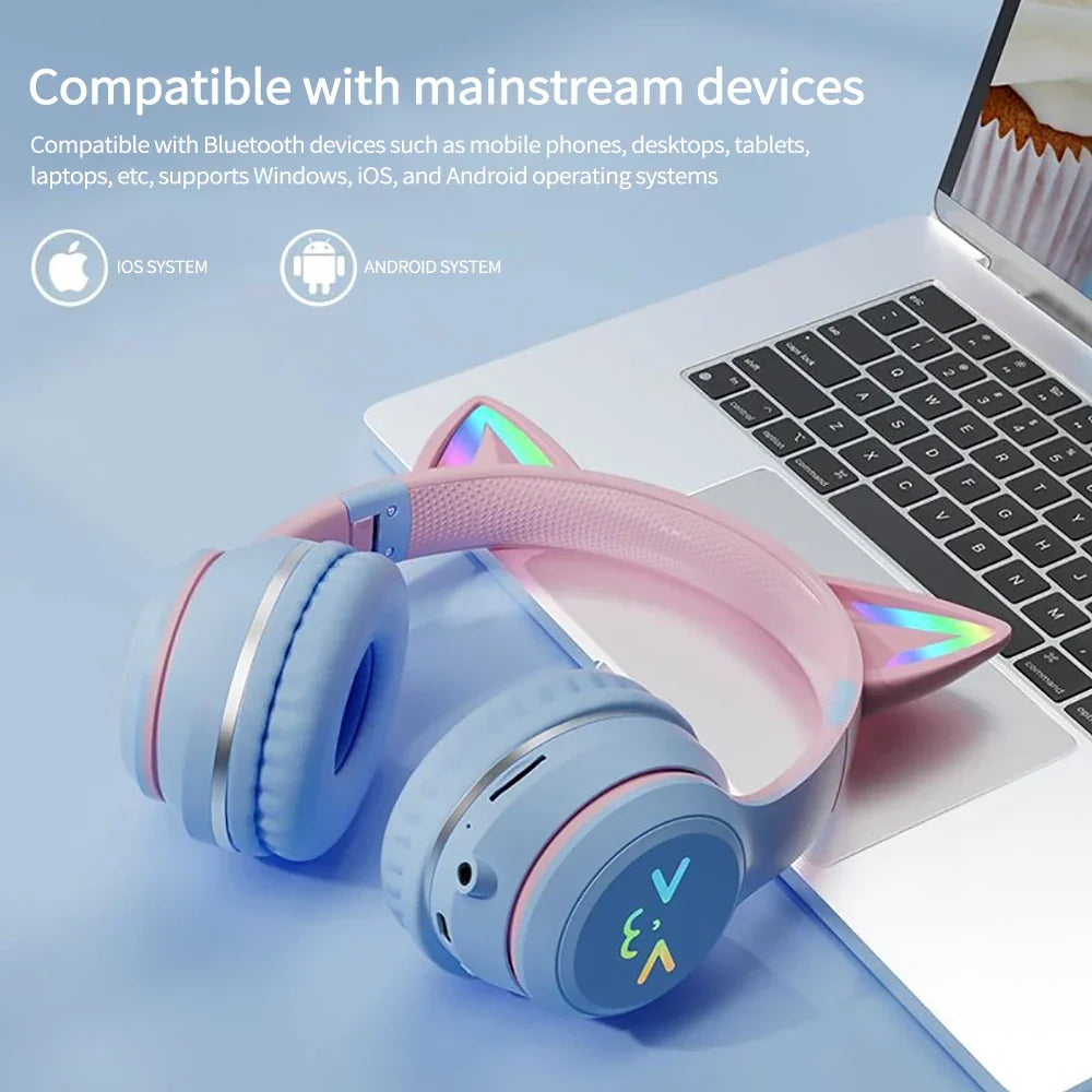 Bluetooth-kuulokkeet kissankorvilla, siniset