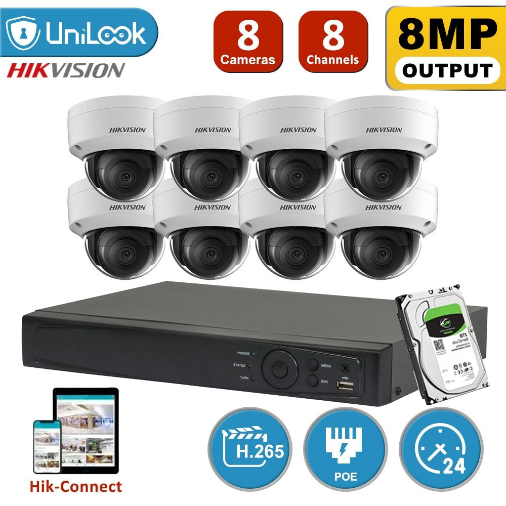 Kit de vidéosurveillance IP Hikvision 4K de 8 MP avec PoE, DS-2CD2185FWD-IS