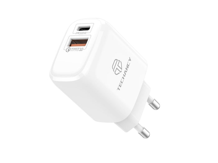 White Techancy TA2801 20 W charger with PD and QC 3.0 fast charging
