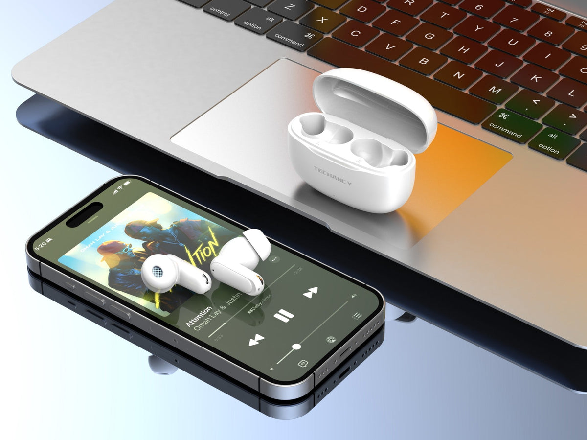 Techancy TWS KP2715 Bluetooth 5.4 -kuulokkeet HD-mikrofonilla, valkoiset
