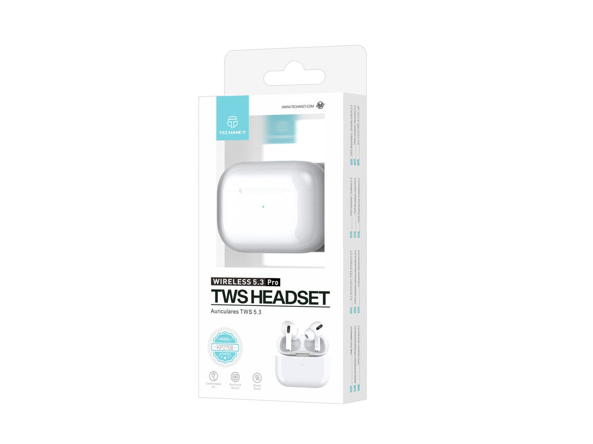Techancy TWS KP2708 Bluetooth 5.3 -kuulokkeet, valkoiset, jopa 5 t toistoaika