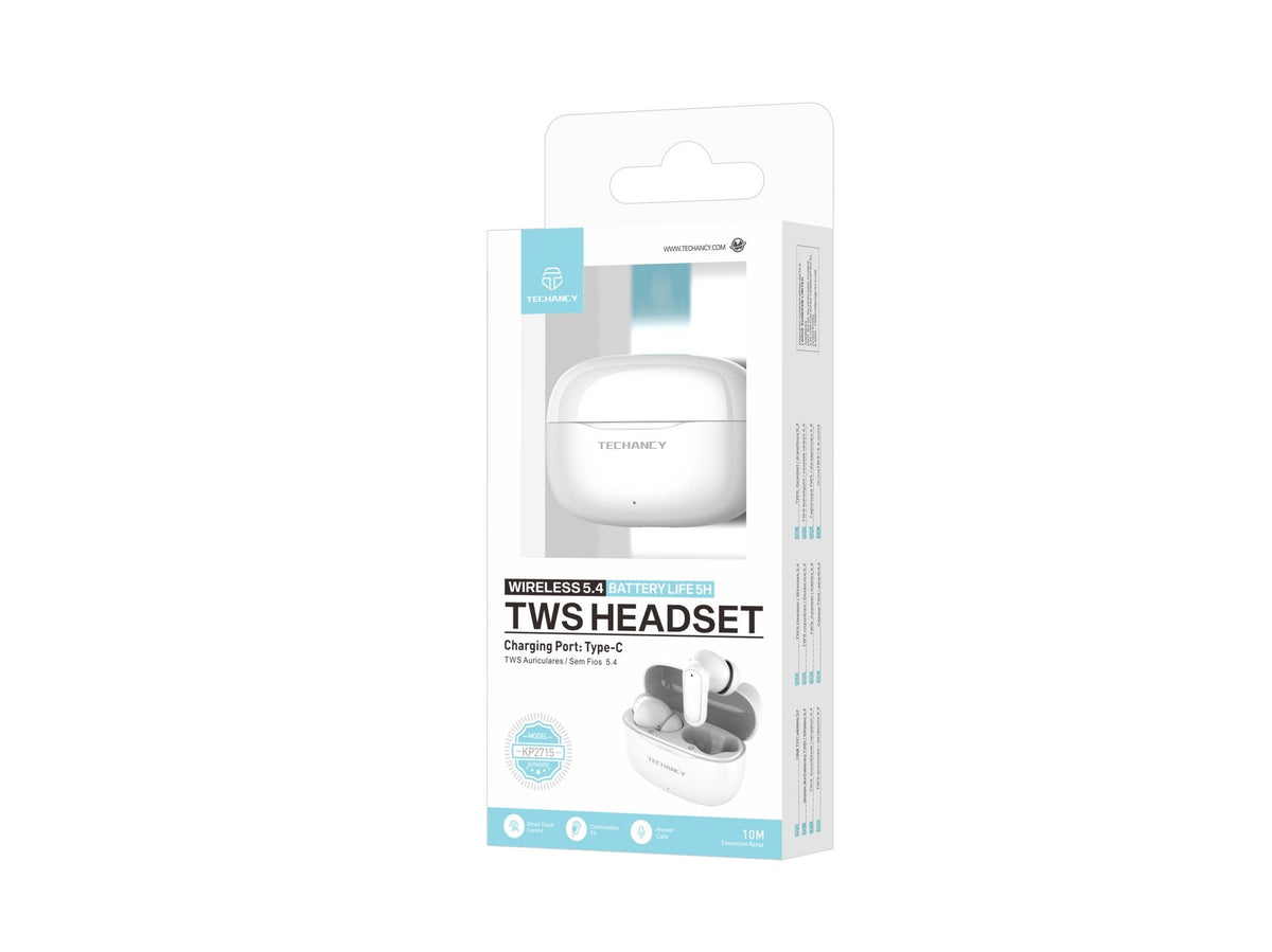 Techancy TWS KP2715 Bluetooth 5.4 -kuulokkeet HD-mikrofonilla, valkoiset